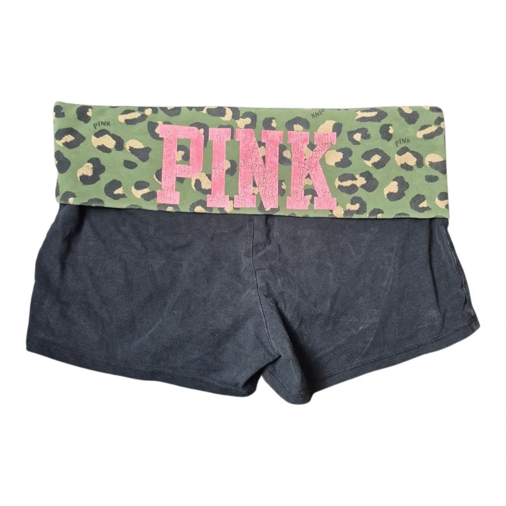 VTG 2011 Victoria's Secret PINK Women's L Foldover Yoga Shorts Leopard Y2K